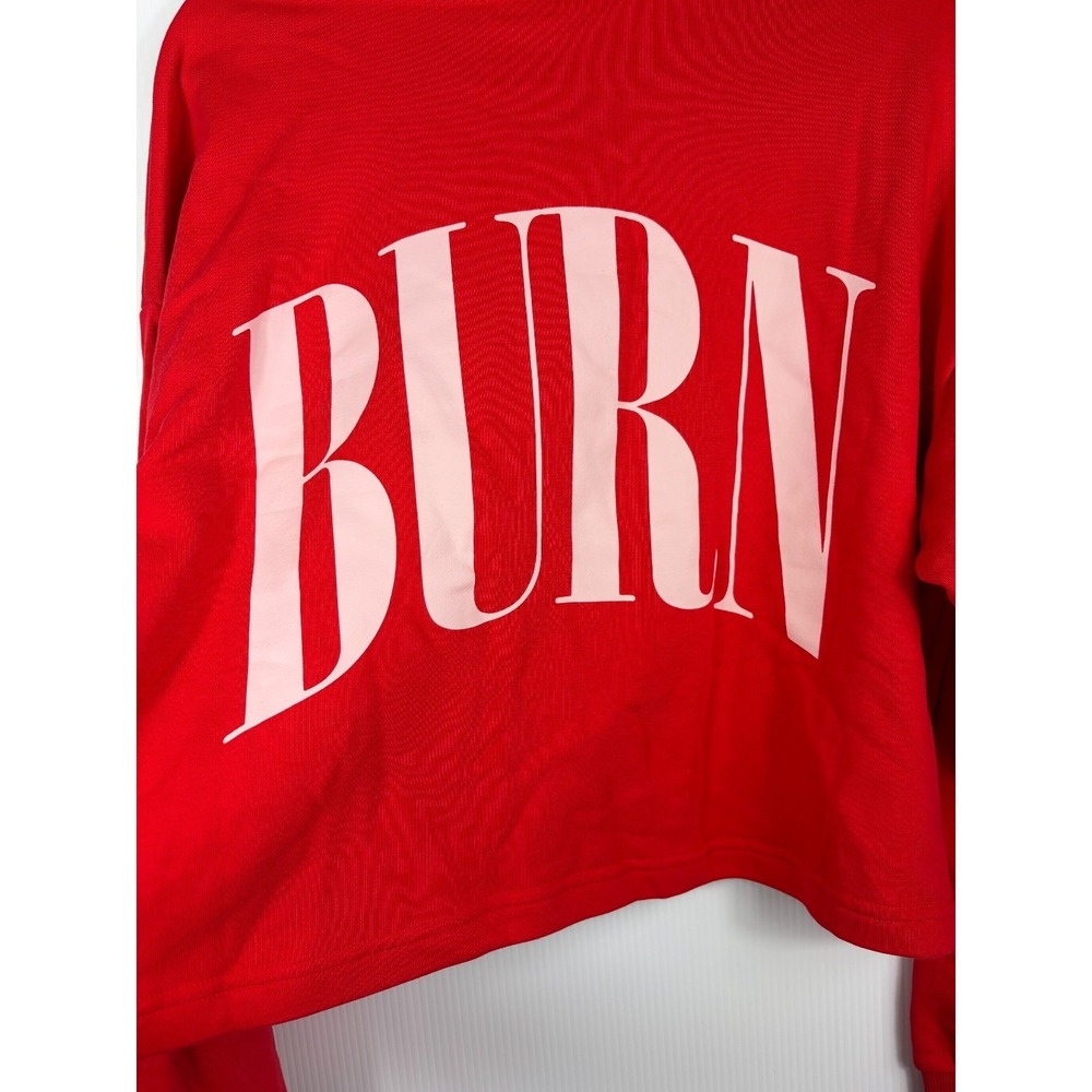 Burn Boot Camp Womens XL Red Cropped Hoodie Sweatshirt Cotton Oversized Workout - Picture 7 of 10